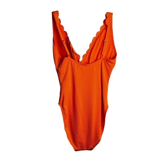 Kate Spade pique satsuma plunge Scalloped Orange one piece Swimsuit size S Small - Picture 4 of 9